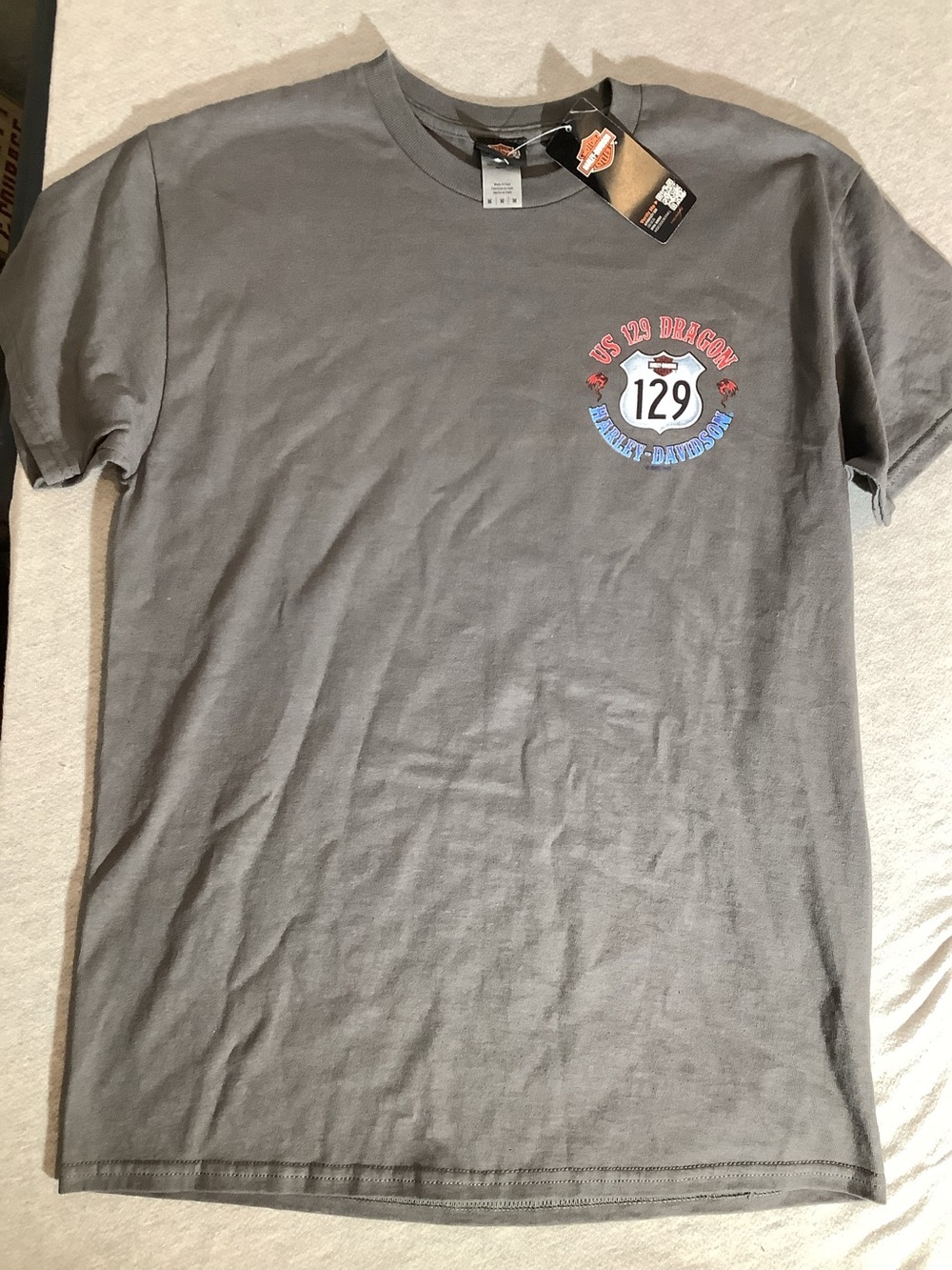 Harley-Davidson Gray Tee with Red & Blue Dragon Graphic - Picture 2 of 7